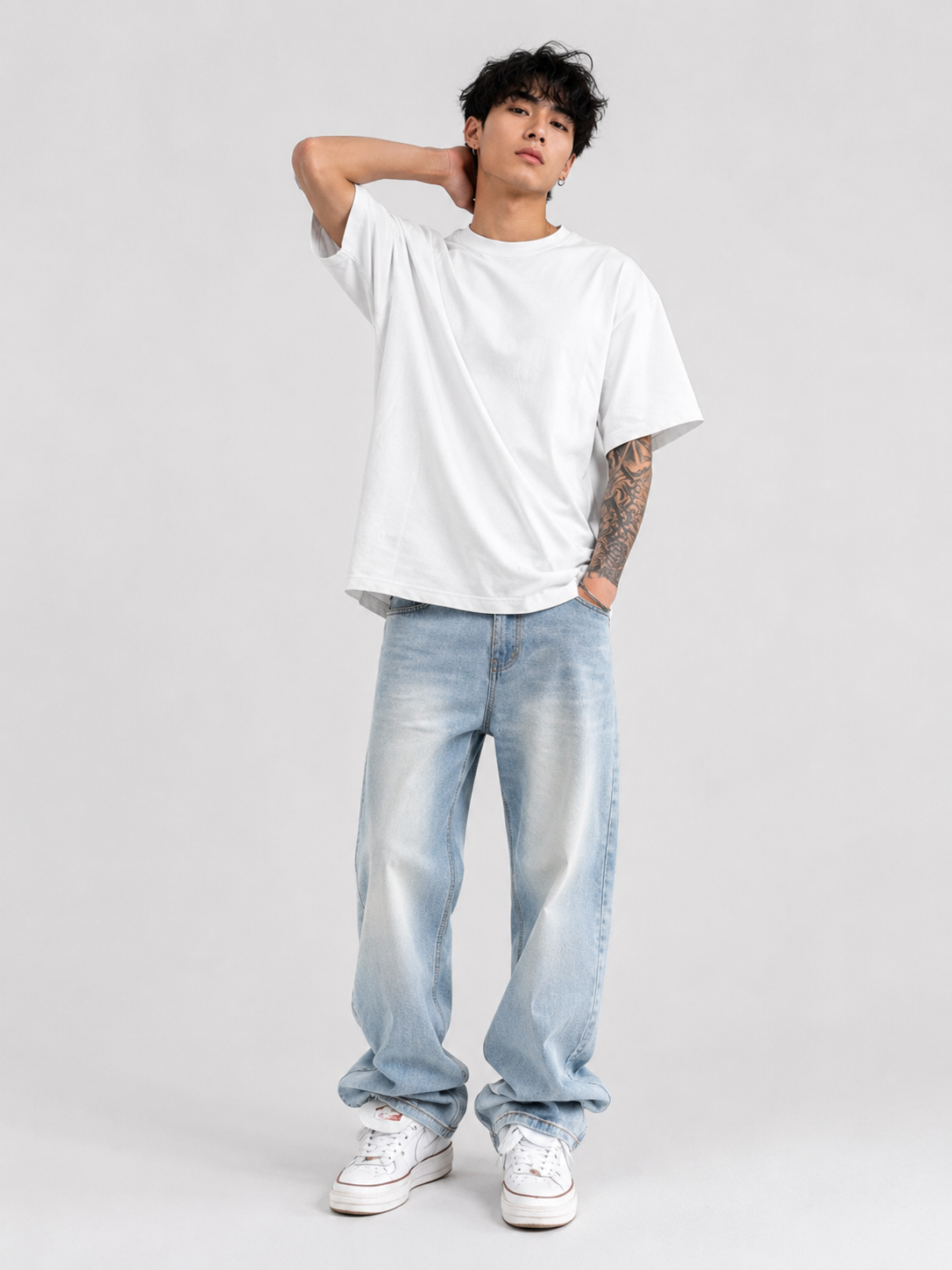 Men's Full Size Washed Wide Leg Jeans Plus Size