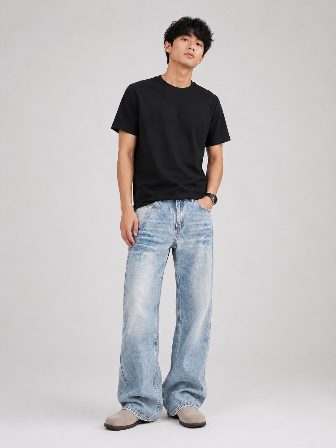 Men's Plus Size Vintage Wash Wide Leg Jeans