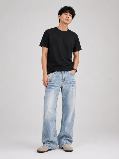 Men's Plus Size Vintage Wash Wide Leg Jeans