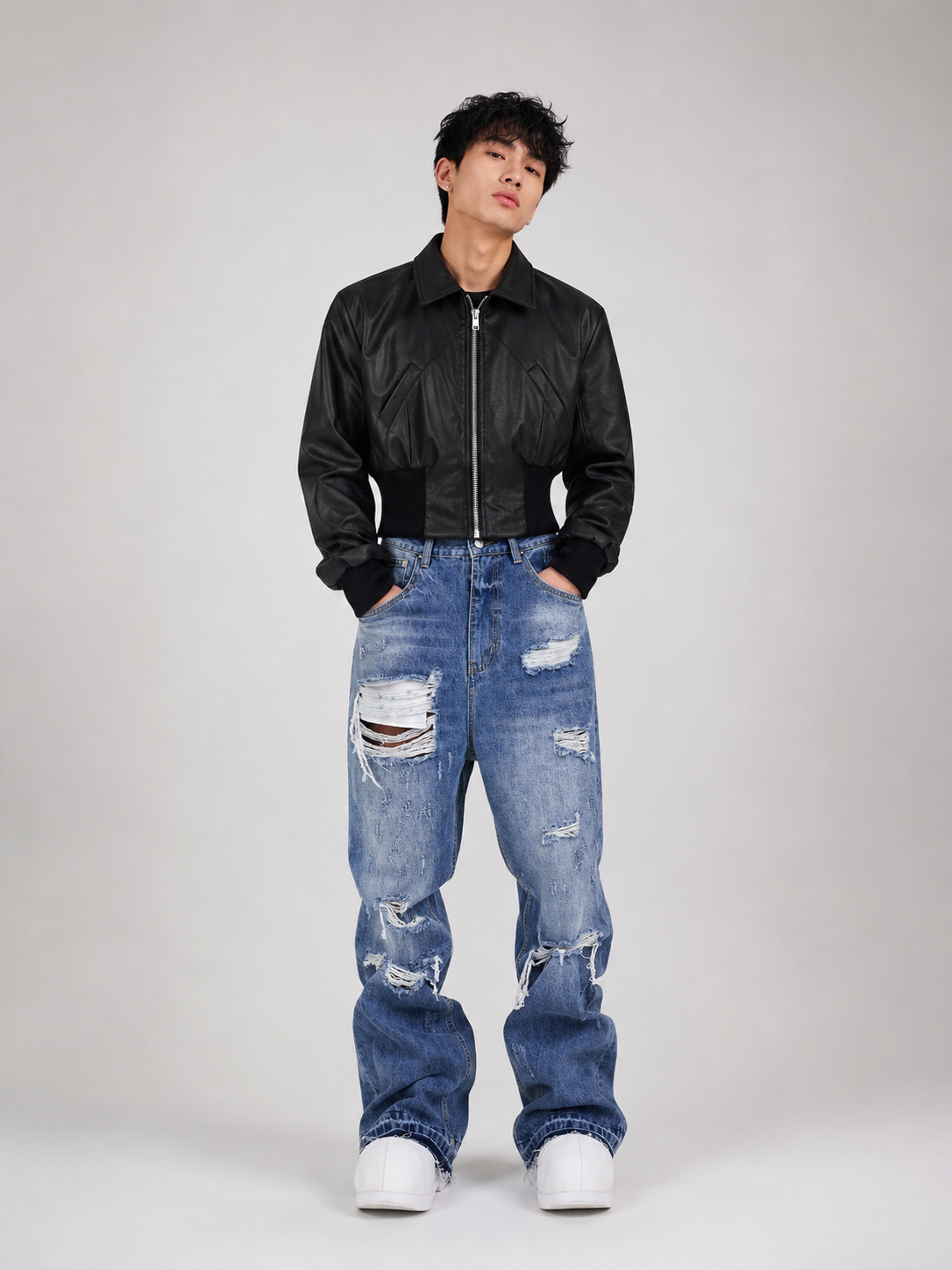 Men's Full Size Distressed Wide Leg Jeans Plus Size