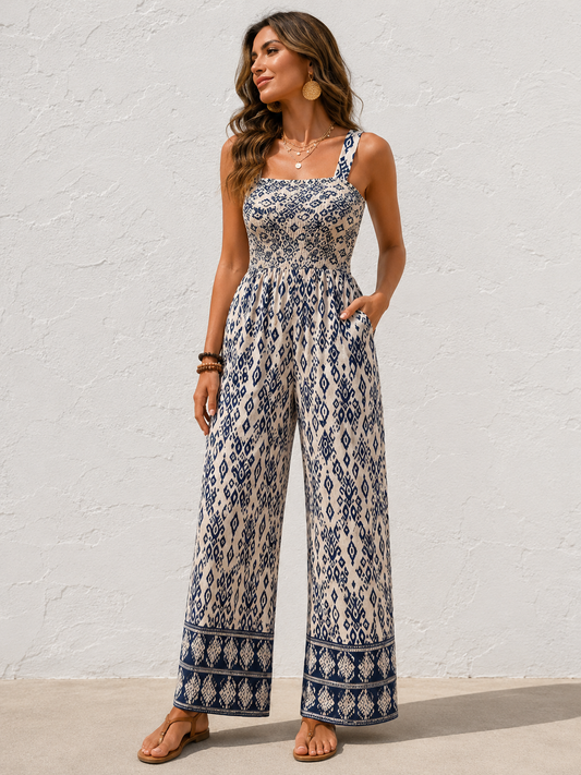 Bohemian Print Wide Leg Jumpsuit