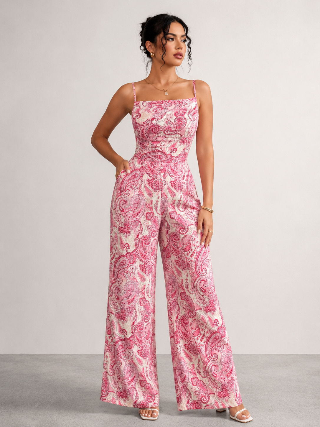 Paisley Print Wide Leg Jumpsuit