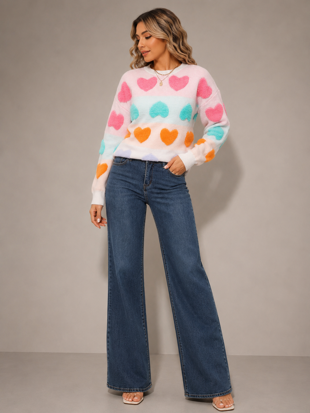 Valentine's Day Heart Pattern Fuzzy Knit Sweater