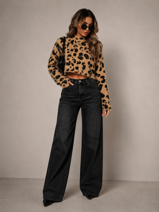 Leopard Fuzzy Knit Cropped Sweater
