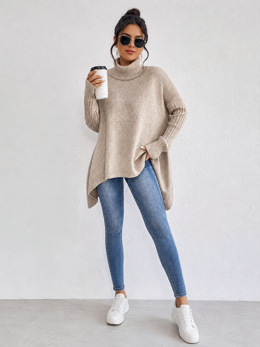 Turtleneck Dropped Shoulder Sweater