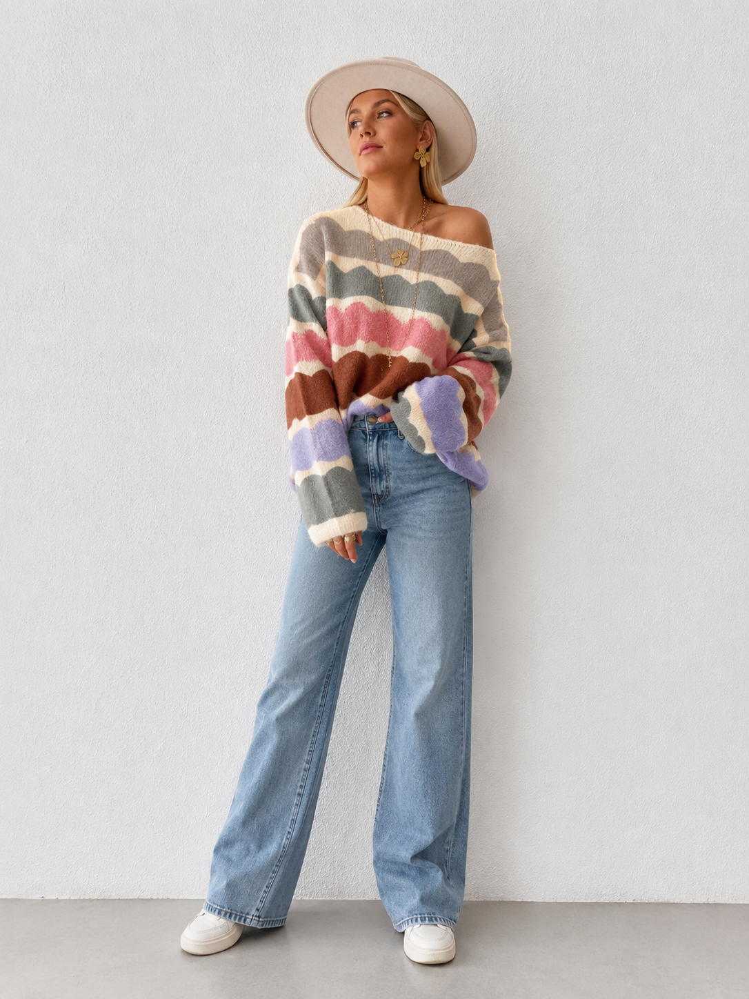 Contrast Boat Neck Sweater