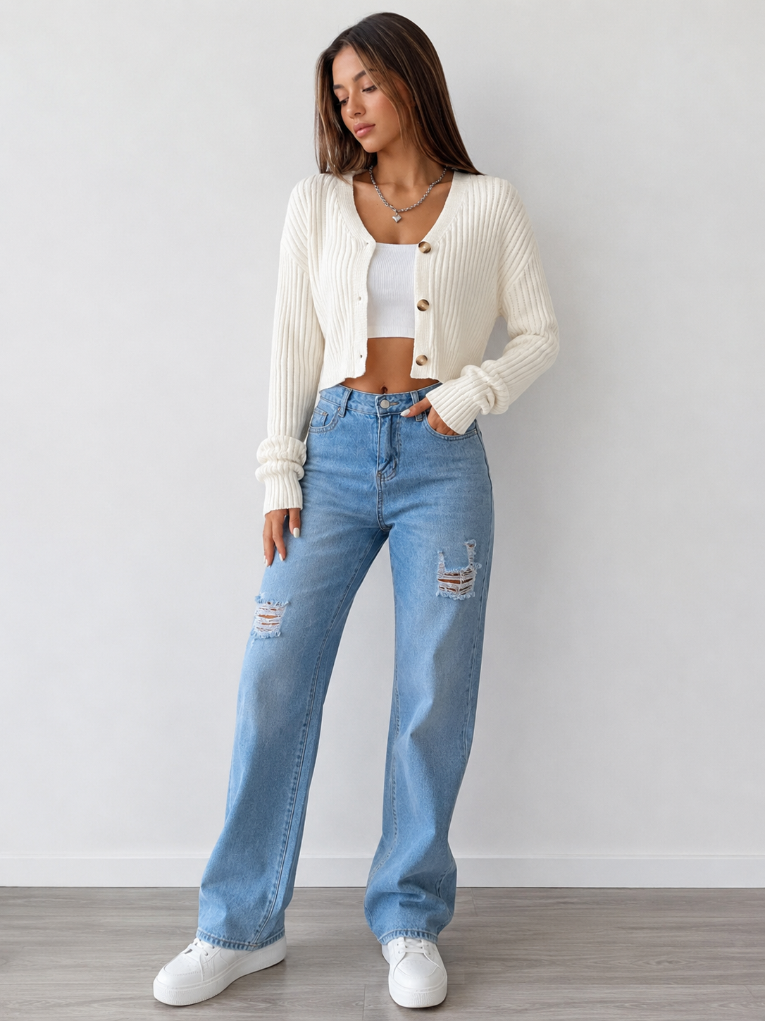 Ribbed Knit Button-Up Cropped Cardigan
