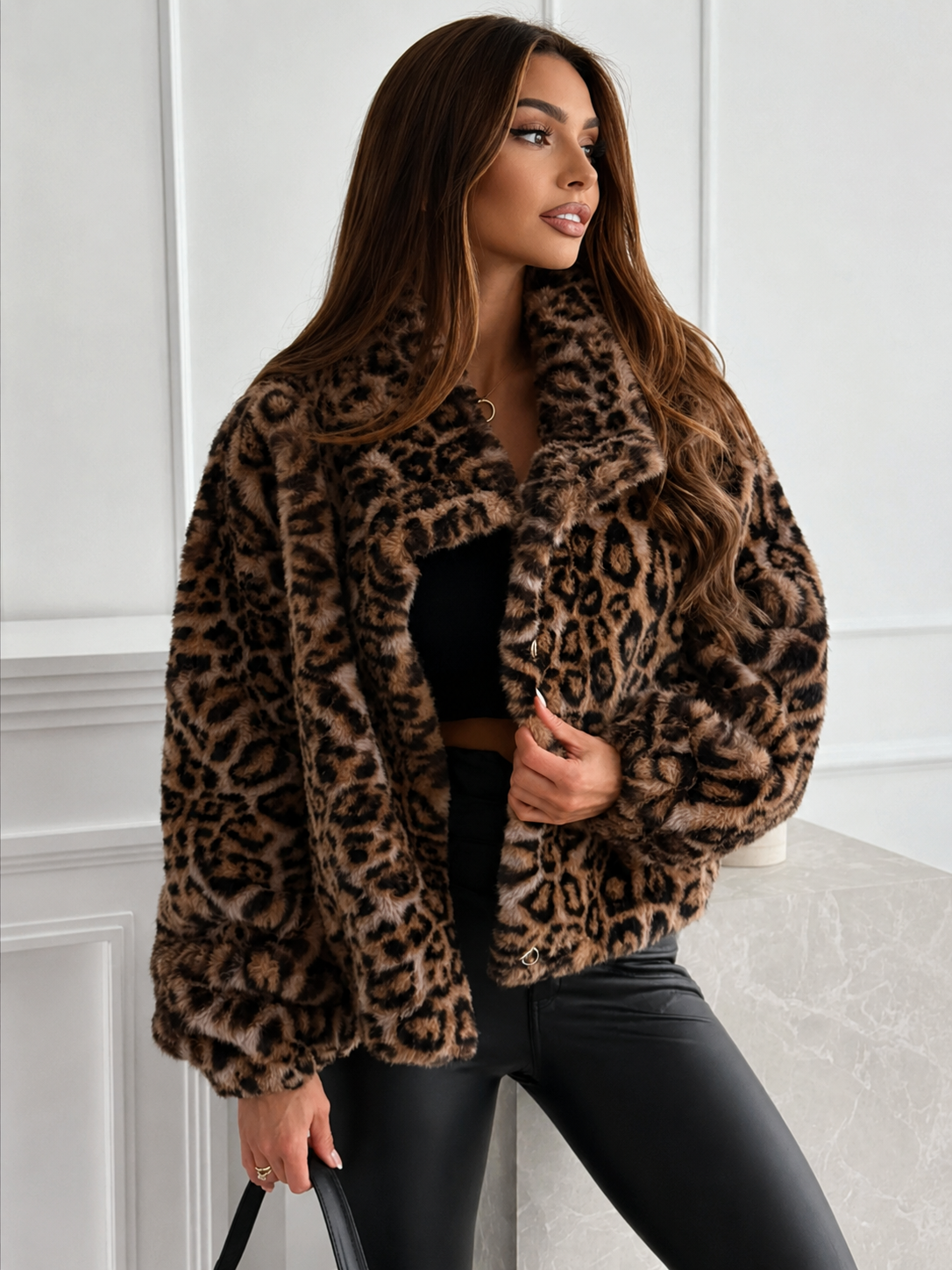 Leopard Faux Fur Cropped Jacket
