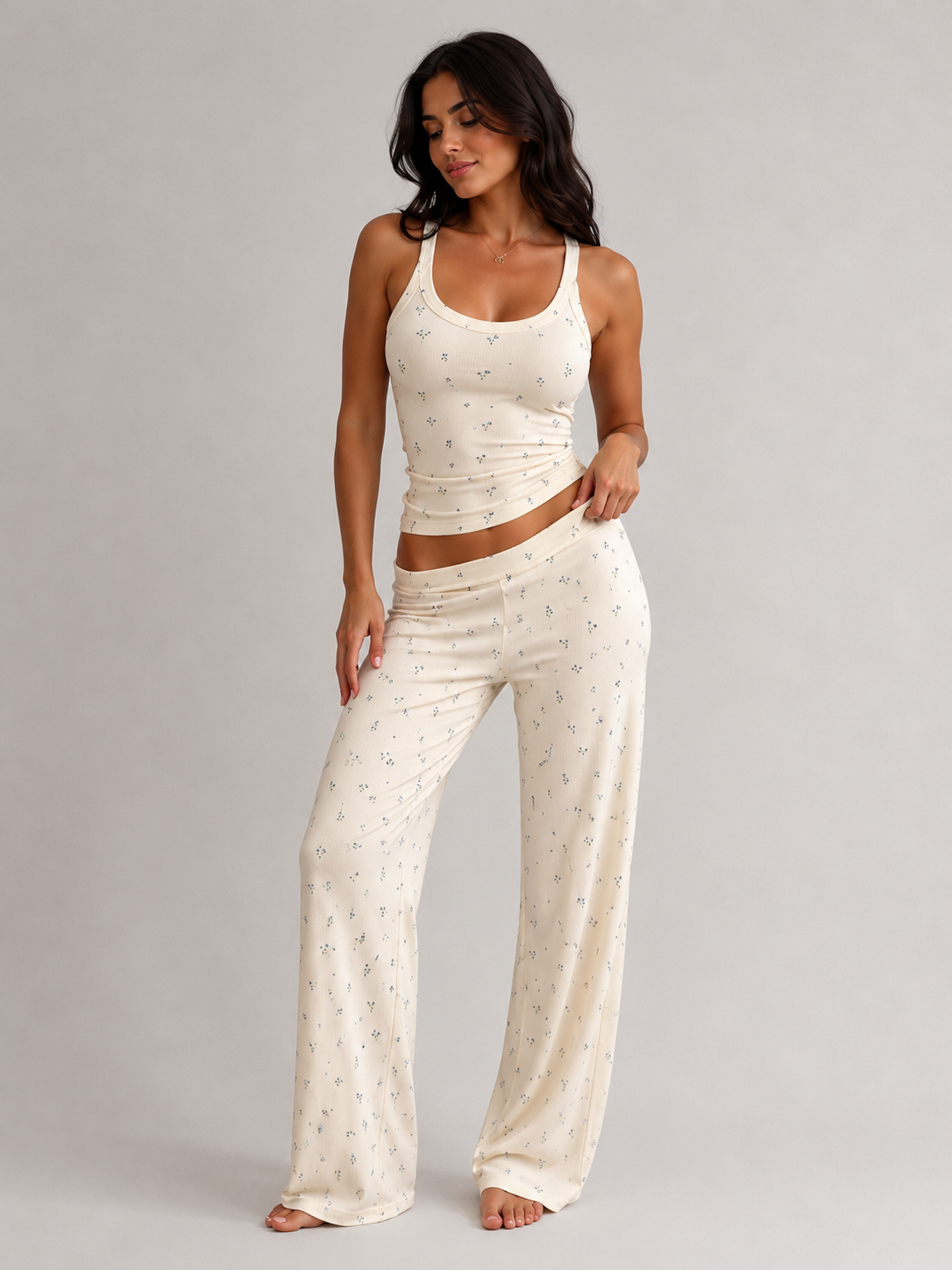 Floral Print Tank & Wide Leg Pants Lounge Set