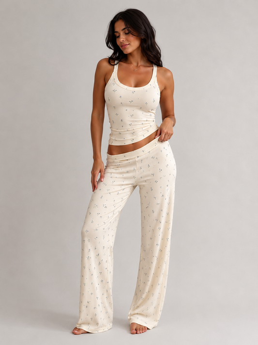 Floral Print Tank & Wide Leg Pants Lounge Set