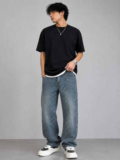 Men's Textured Pattern Relaxed Fit Jeans