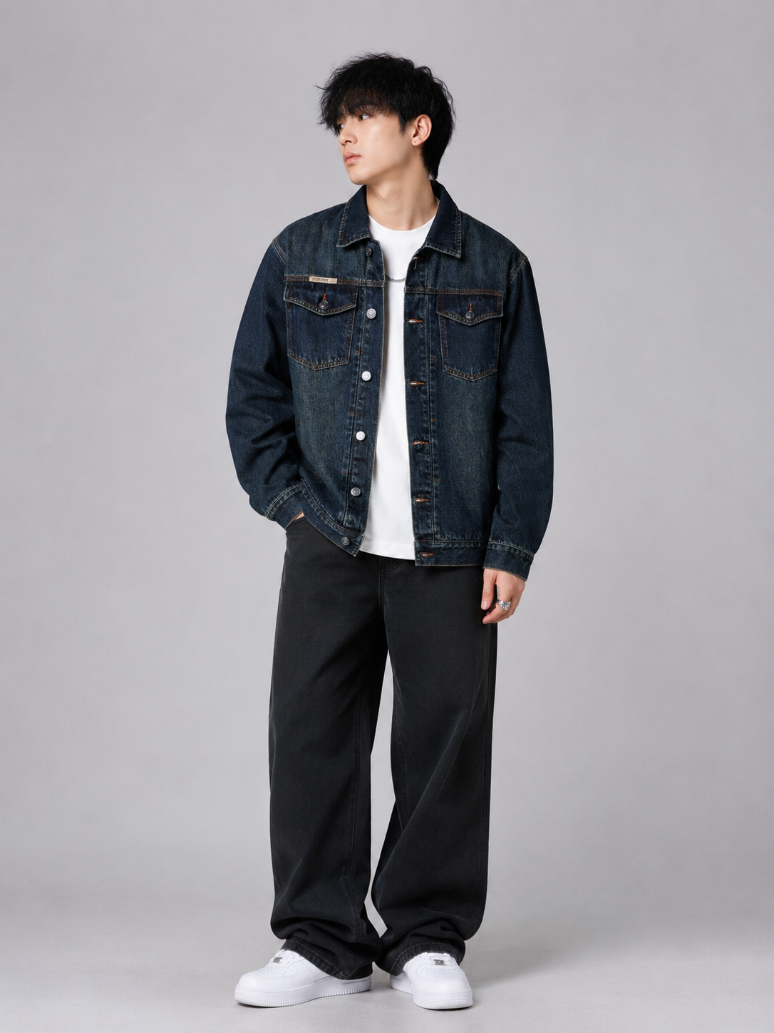 Men's Plus Size Button Up Wash Denim Jacket