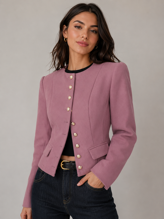Round Neck Button Up Blazer