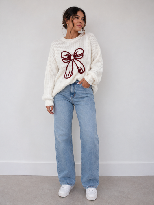 Bow Round Neck Long Sleeve Sweater