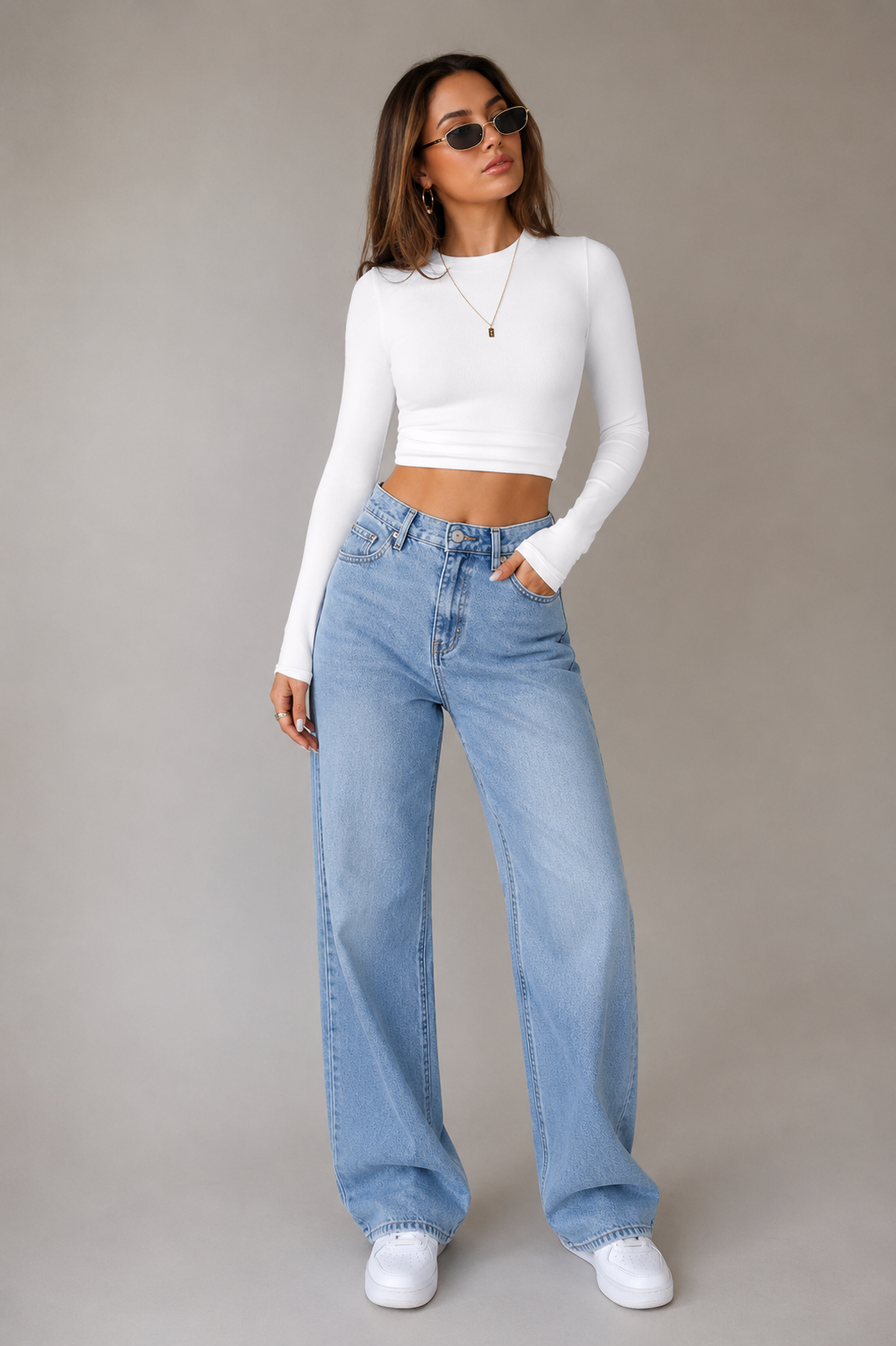 Long Sleeve Crop T-Shirt with Ribbed Texture
