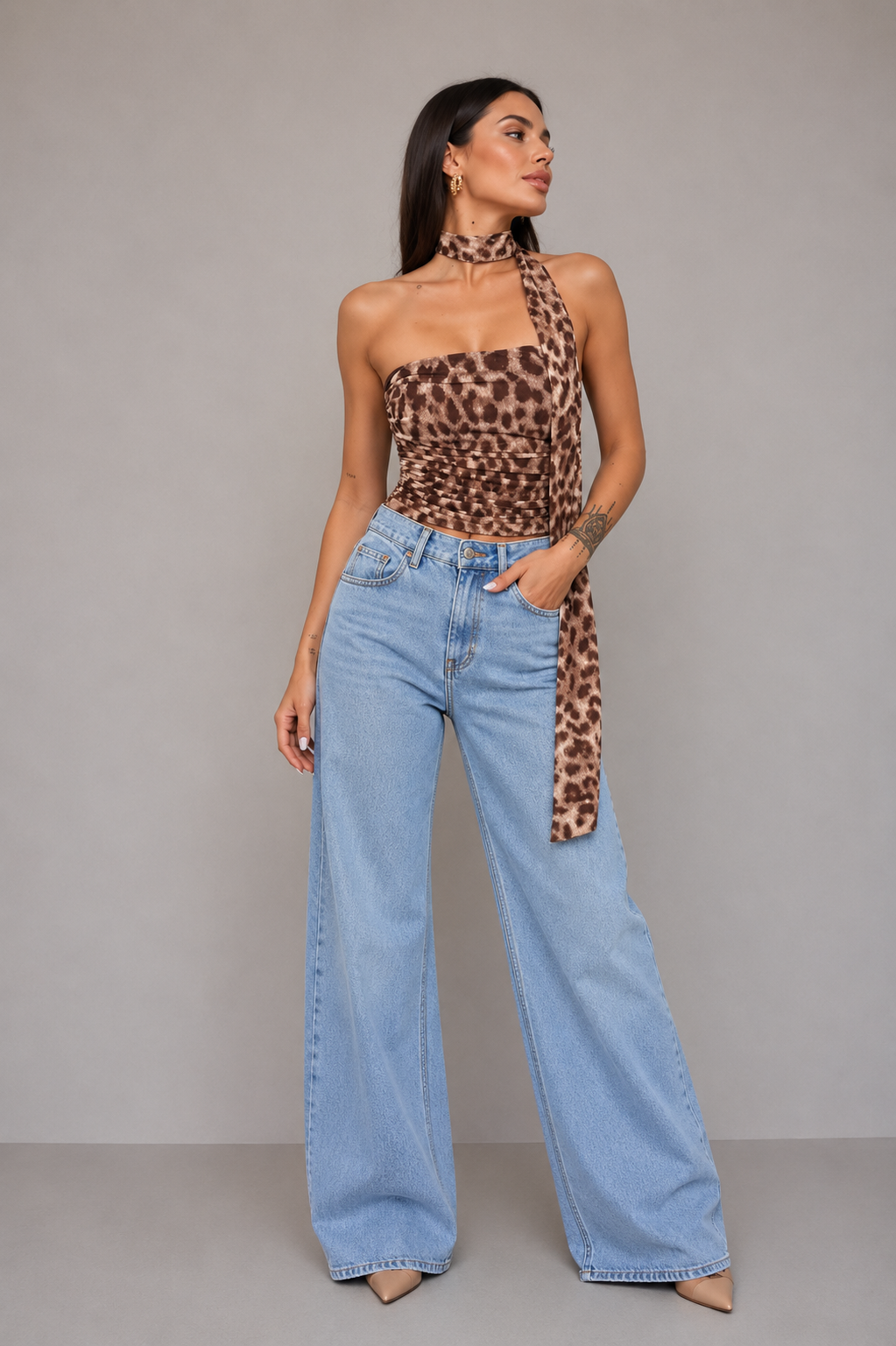 Ruched Leopard Print Tube Top