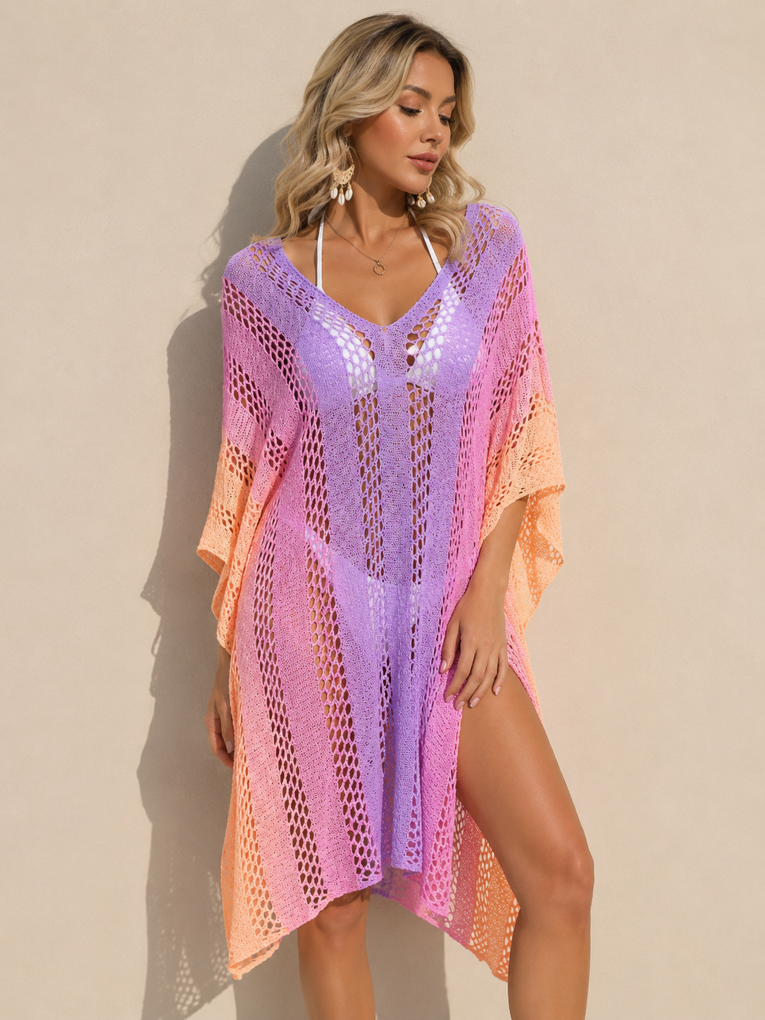 Rainbow Gradient Crochet Beach Cover Up