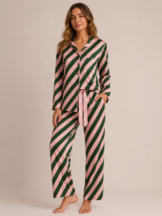 Striped Long Sleeve Shirt and Pants Lounge Set