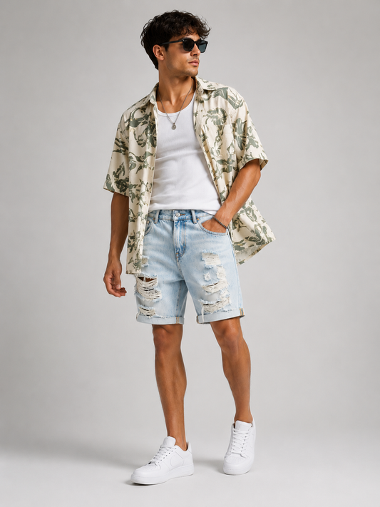 Short Jeans Ripped Sky Blue