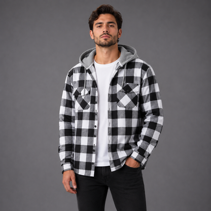 Jacket Hooded Plaid Style