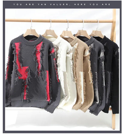 Crimson Slash Distressed Sweater