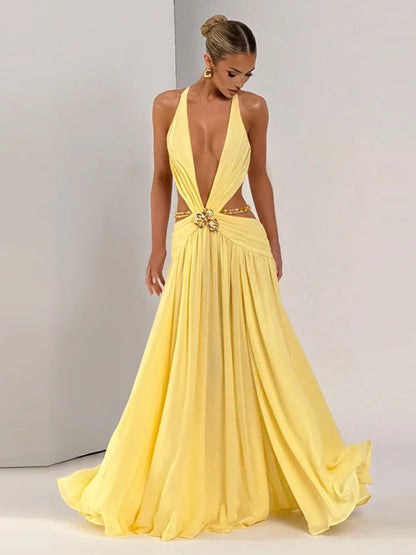 Women's Elegant Leopard Print Halter Maxi Dress