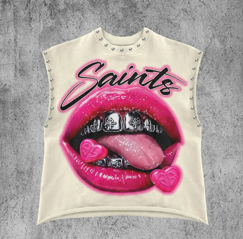 Men and women Y2k personalized trendy retro cotton sleeveless vest summer street punk beach style casual daily versatile top