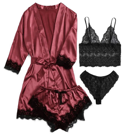 Blush Elegance Satin Lace Pajama Set