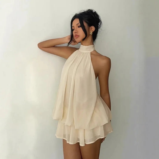 Ivory Halter Ruffle Mini Dress