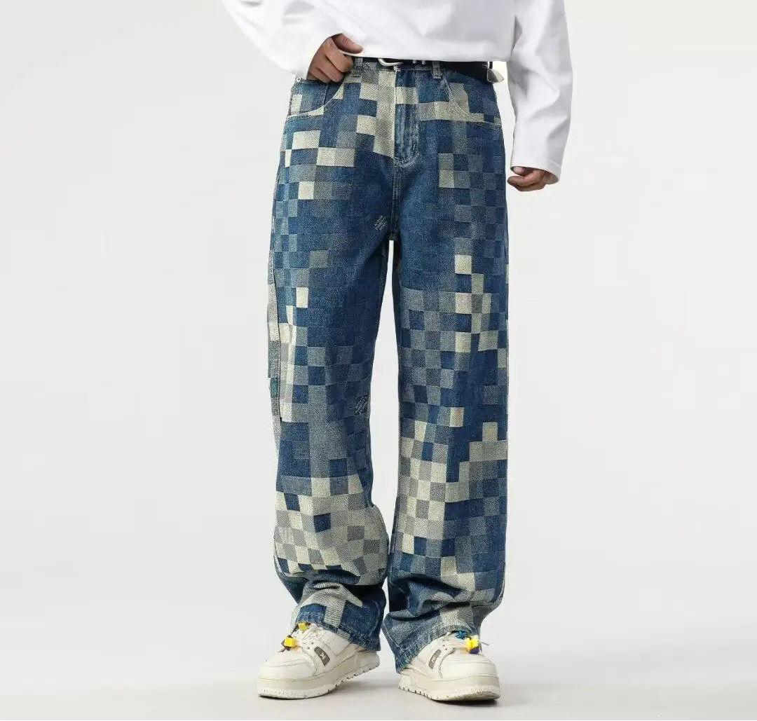 Retro Mosaic Wide-Leg Jeans