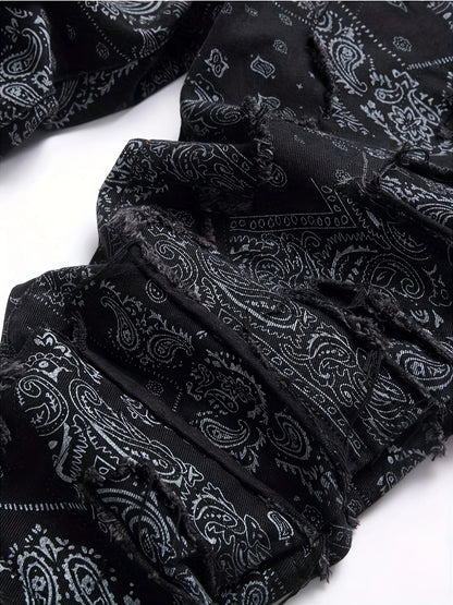 Urban Bandana Print Distressed Jeans