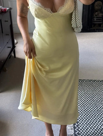 Champagne Lace Slip Maxi Dress