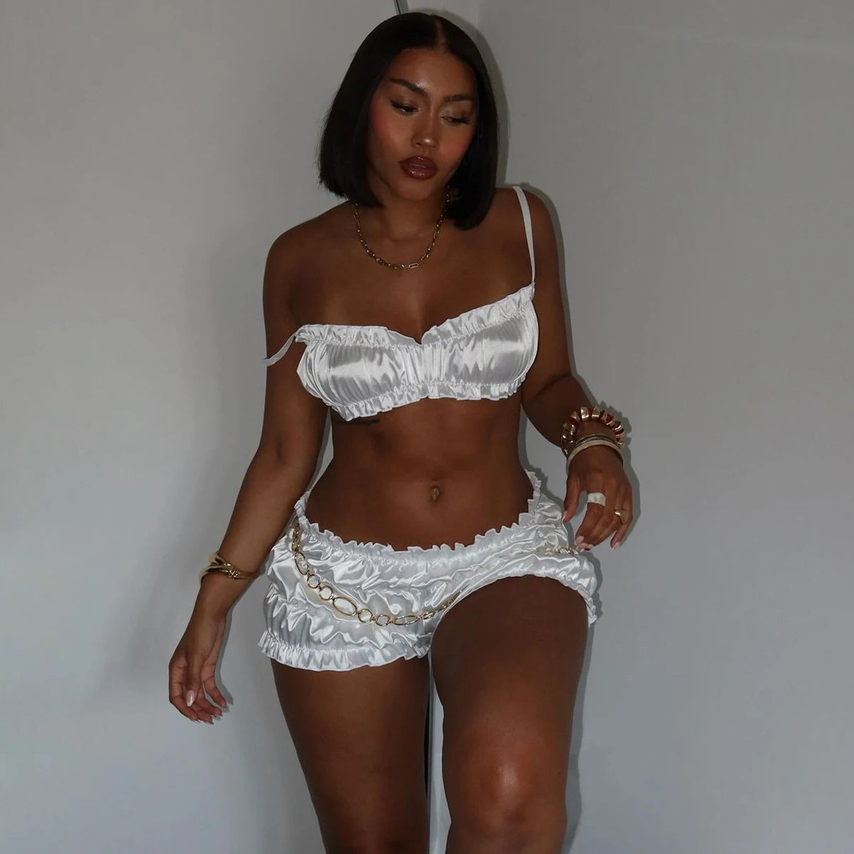 Angel White Satin Co-Ord Set