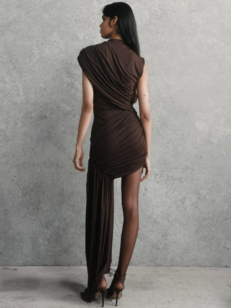 Mocha Elegance Ruched Mini Dress