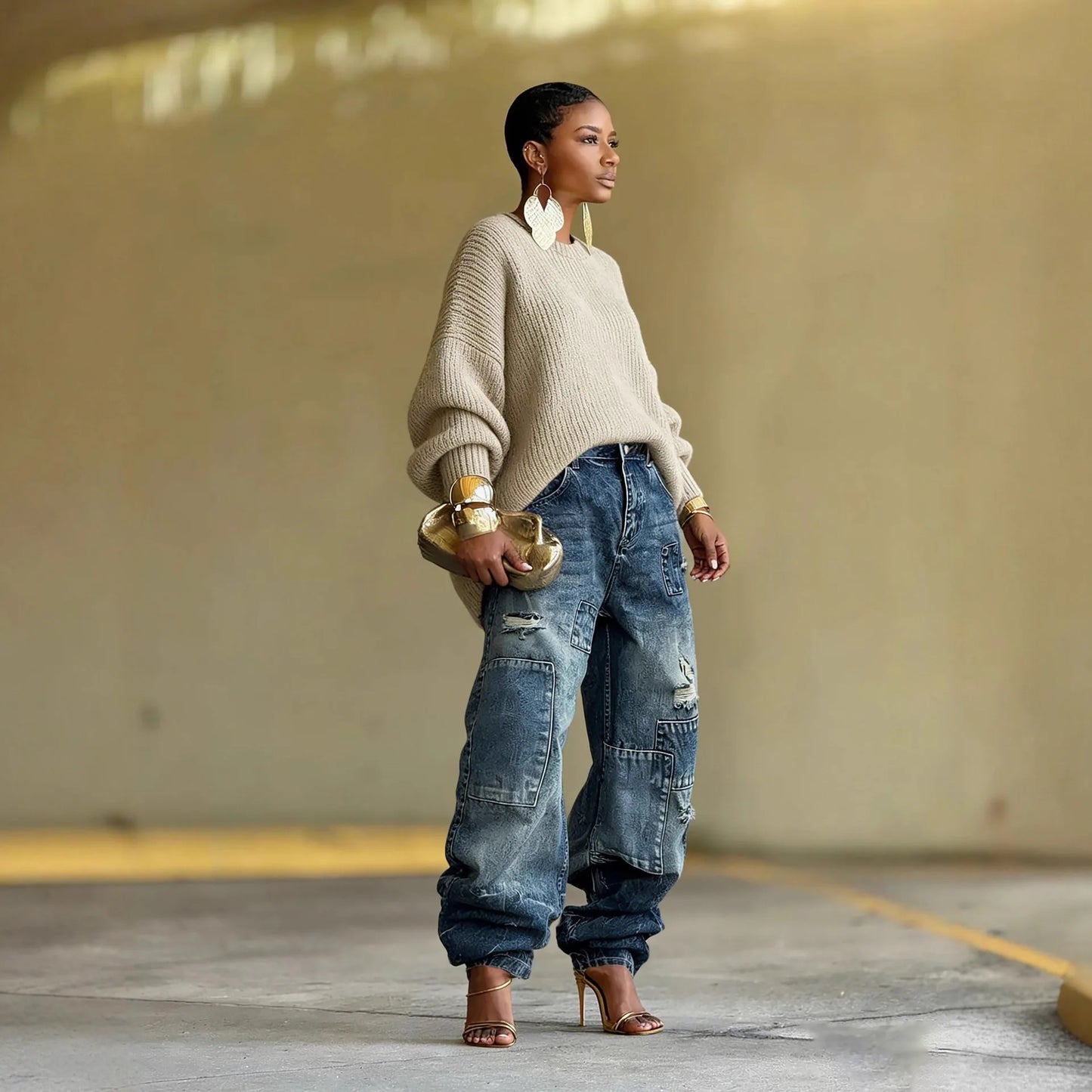 Pants Denim Pant Washed Distressed Hole Women Jeans Vintage Mid Waist splice Straight Trousers Y2k Streetwear Casual 2026 Summer