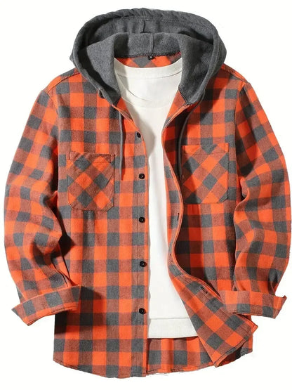Jacket Hooded Plaid Style