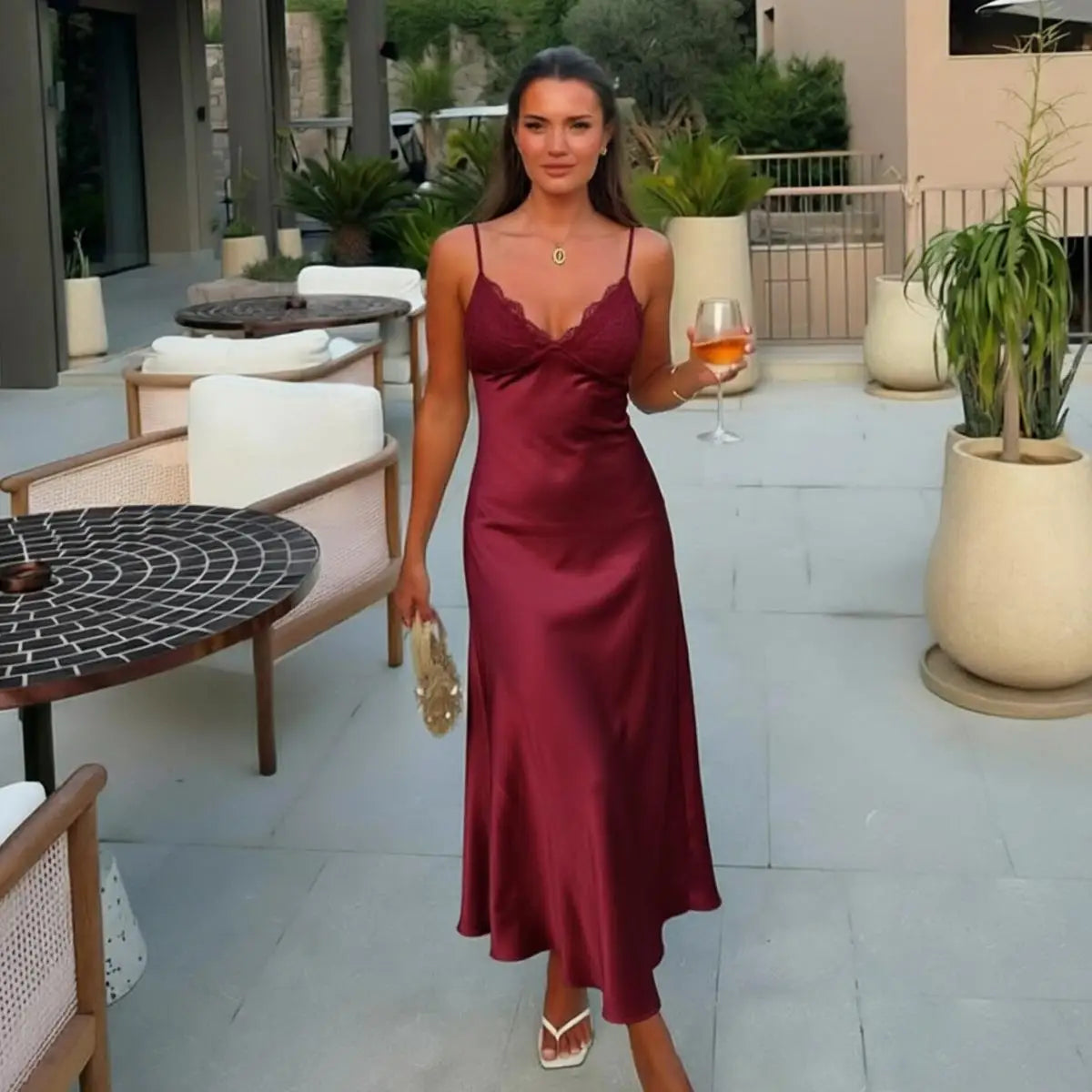 Elegant Spaghetti Strap Satin Dress