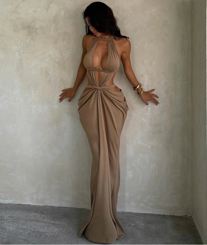 Women's Backless Halter Maxi Dress