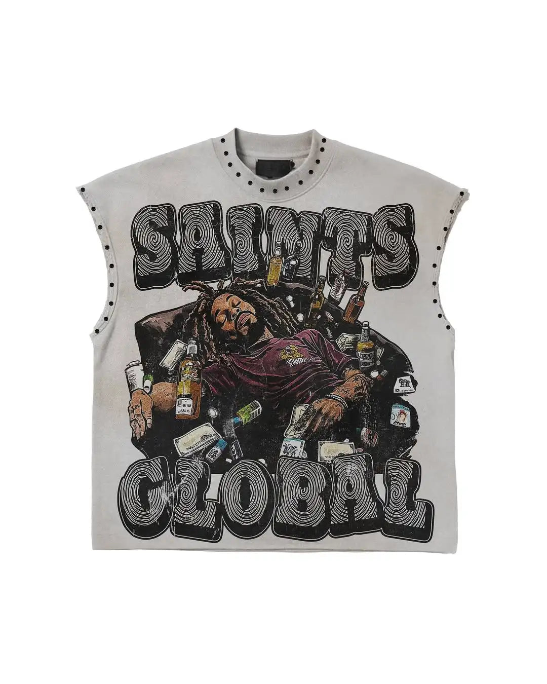 Y2K Popular Willow Nail Round Neck Vest T Shirt Retro Punk Hip Hop Oversized Printed Pure Tops Classic Loose Sleeveless T Shirt