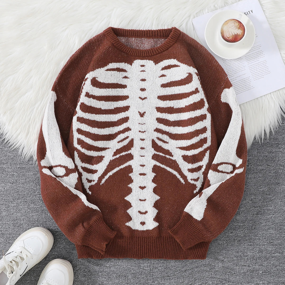 Skeleton Graphic Crewneck Sweater