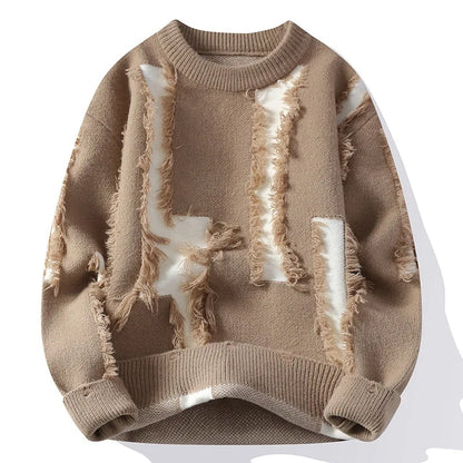 Crimson Slash Distressed Sweater
