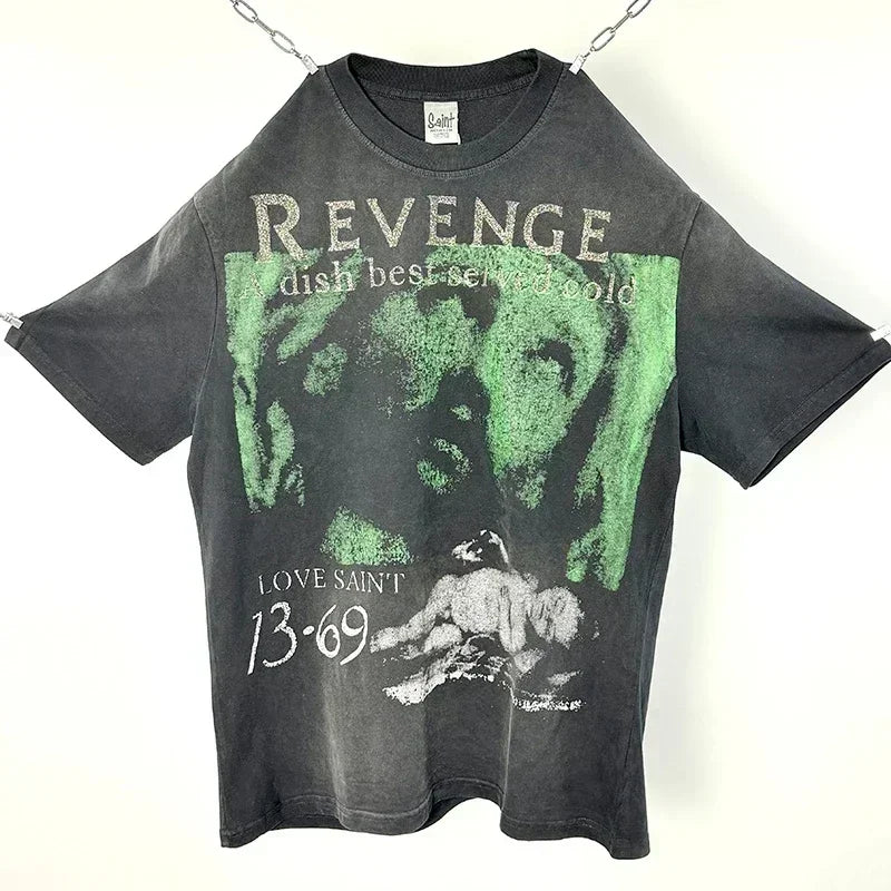 Hip Hop Vintage Washed Black Damaged Hole SAINT HOLY LOVE PRAY Sleeveless T Shirt Top Men Women High Quality Oversized T-Shirt