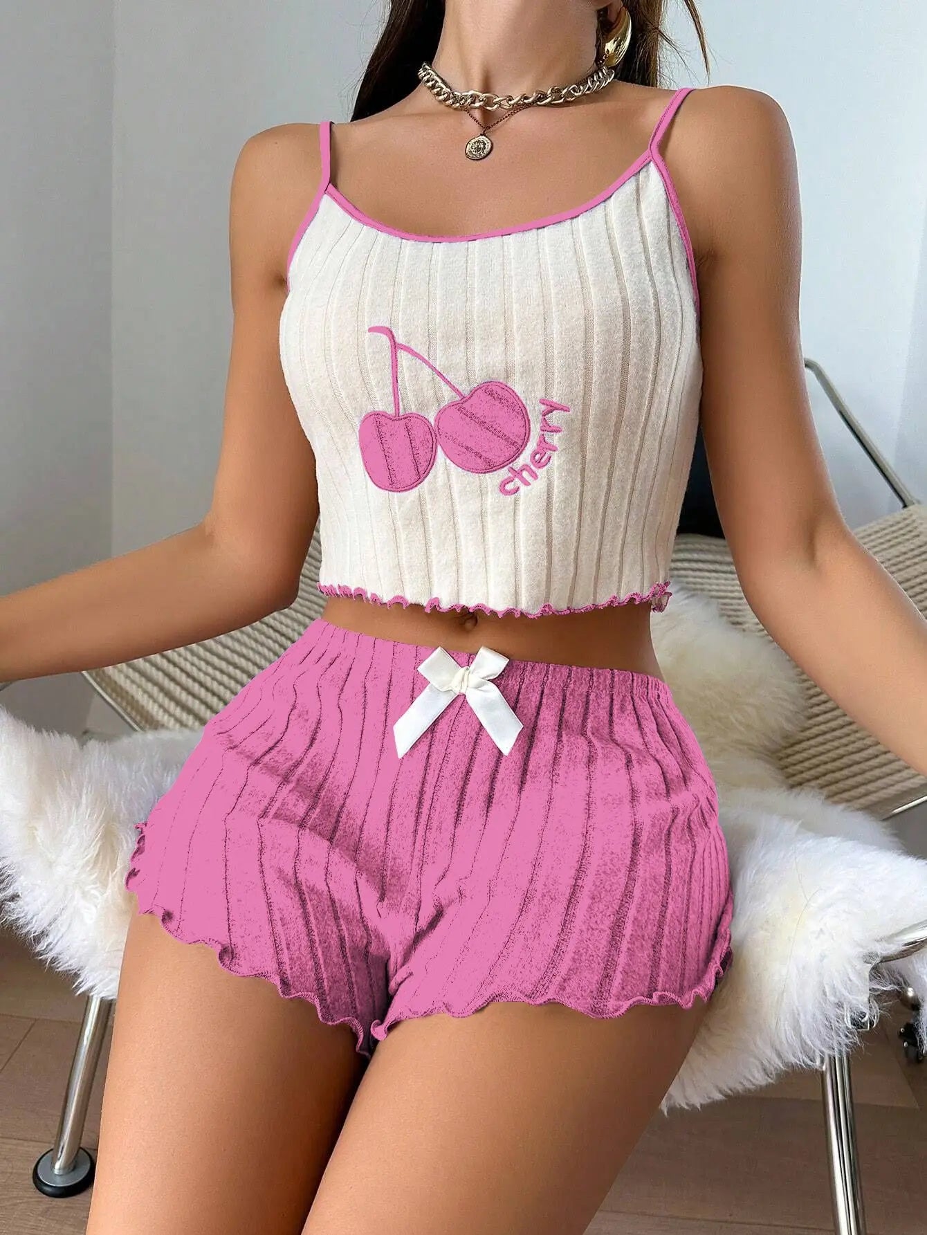Cozy Lavender Cherry Pajama Set