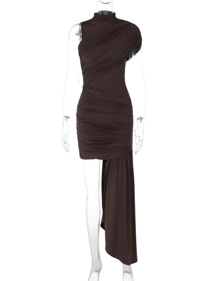Mocha Elegance Ruched Mini Dress