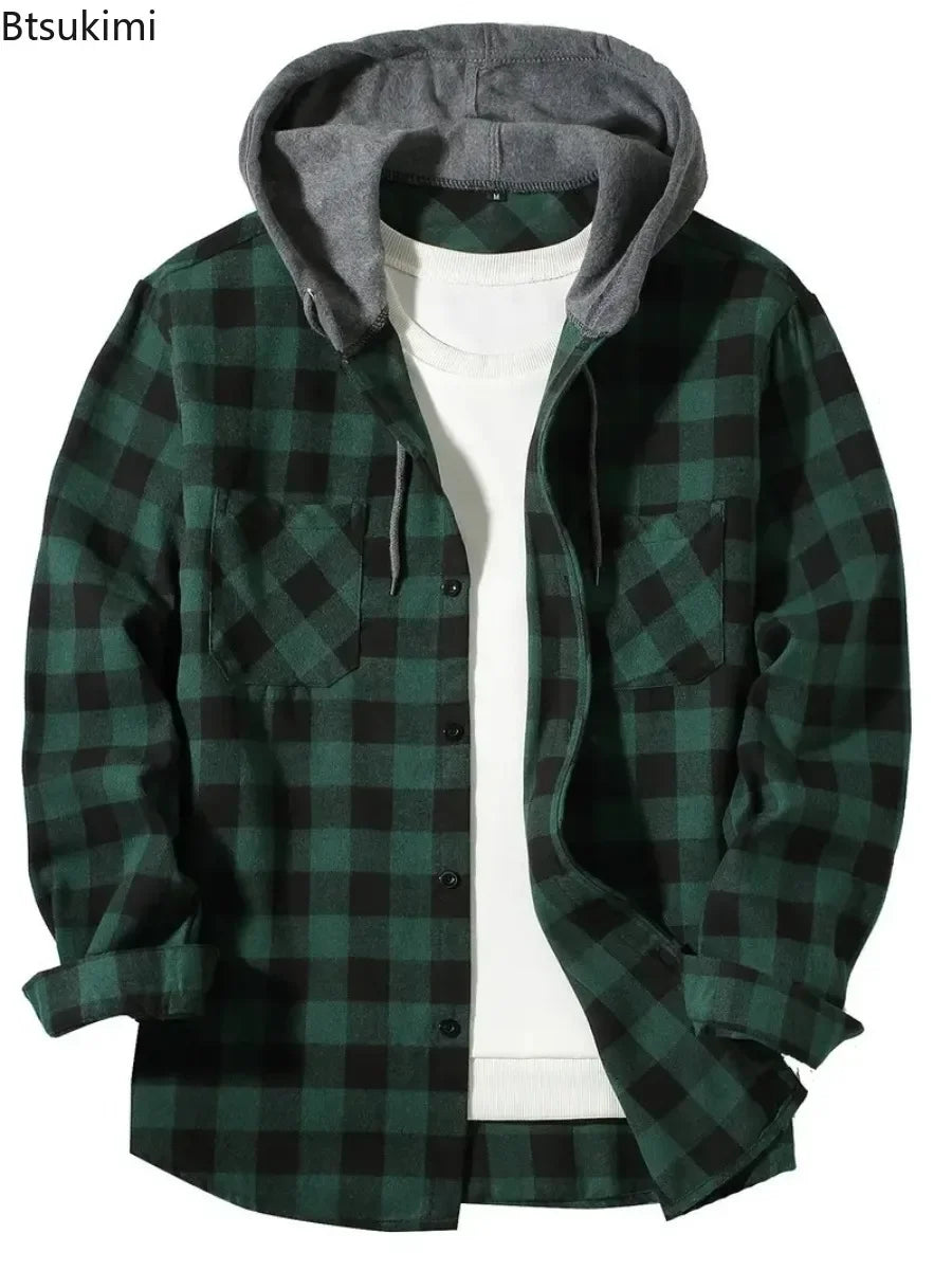 Jacket Hooded Plaid Style