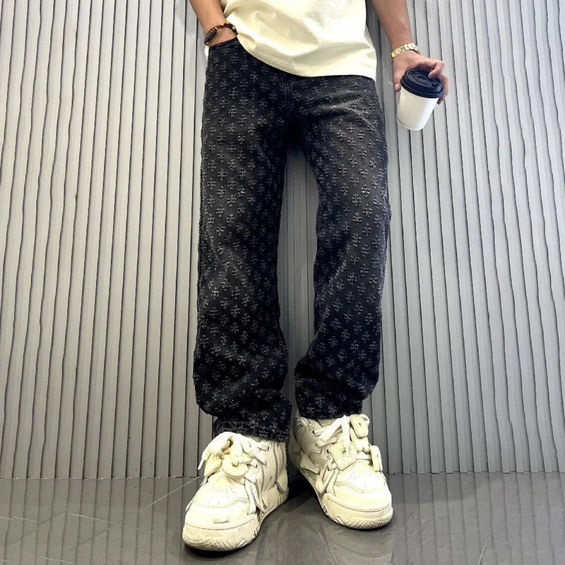 Luxury Pattern Washed Denim Jeans