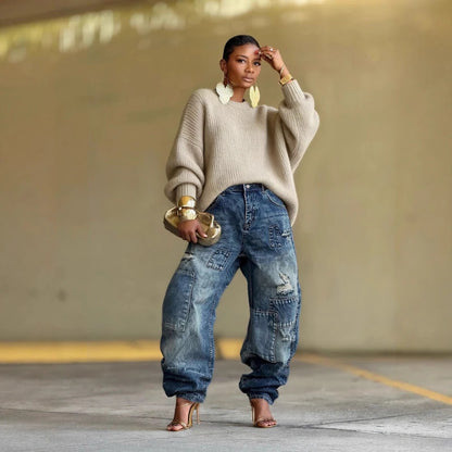 Pants Denim Pant Washed Distressed Hole Women Jeans Vintage Mid Waist splice Straight Trousers Y2k Streetwear Casual 2026 Summer