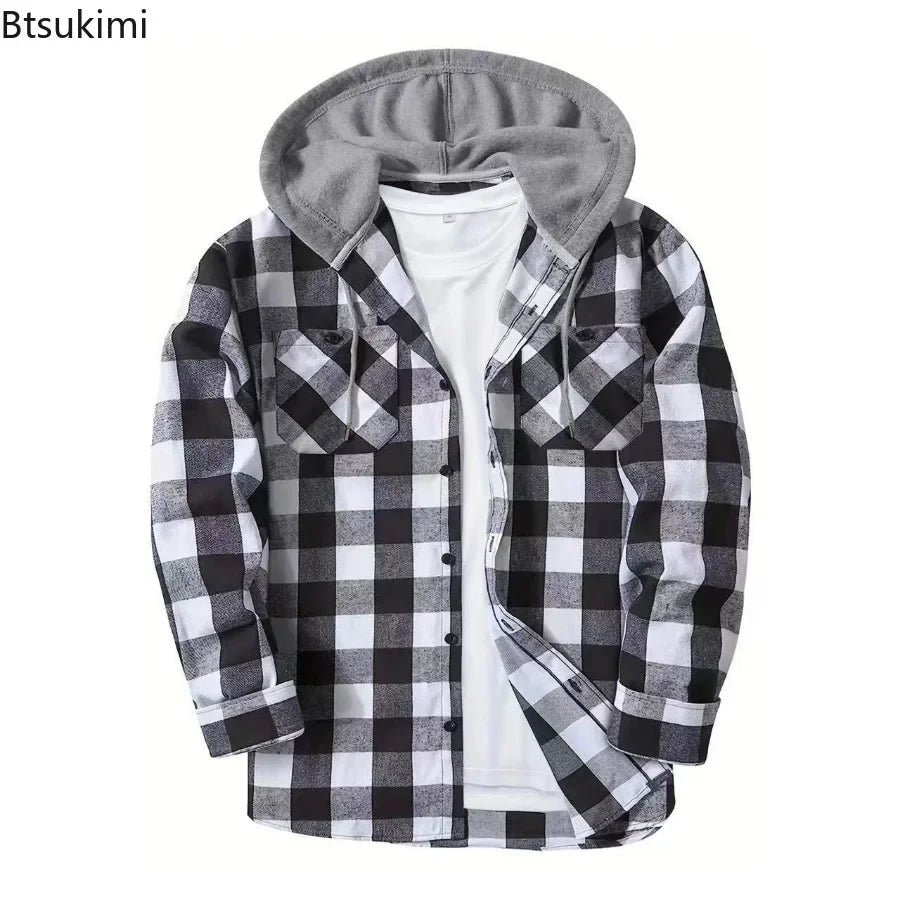 Jacket Hooded Plaid Style