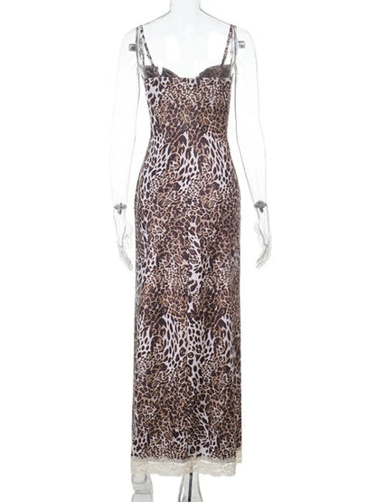 Women's Lace Panel High Slit Maxi Dress
