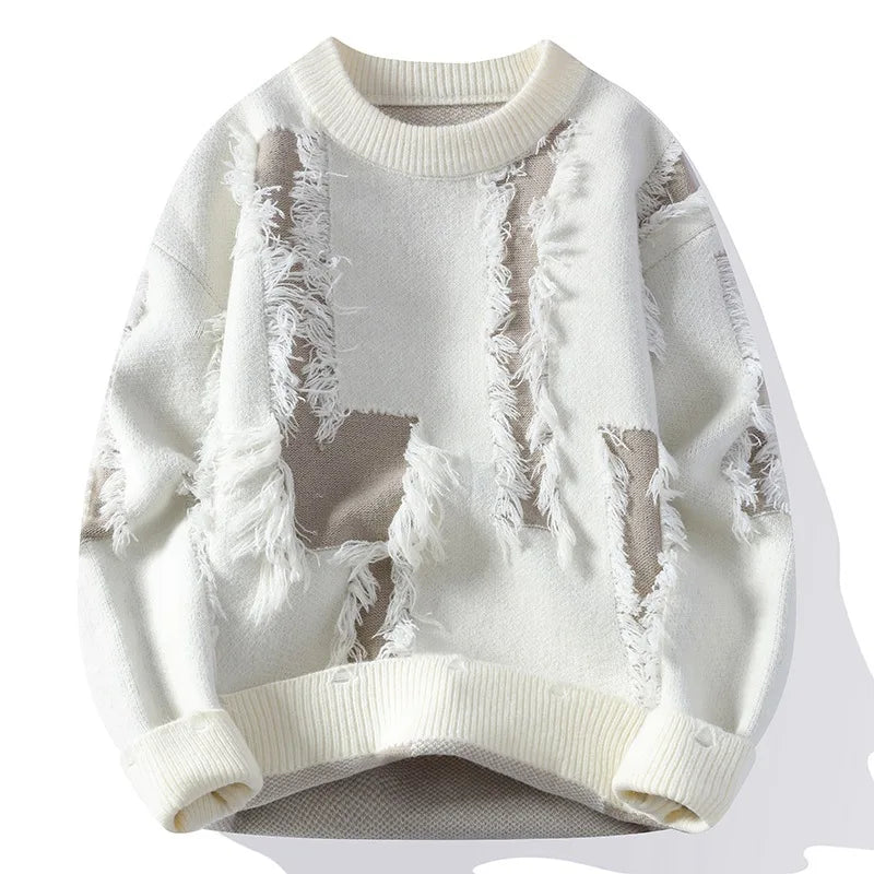 Crimson Slash Distressed Sweater